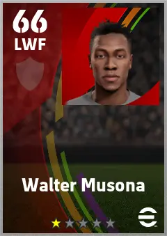 Walter Musona eFootball 2026 player card — 66 OVR LWF