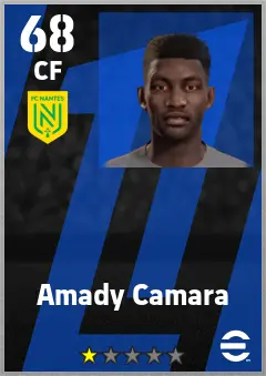 Amady Camara eFootball 2026 player card — 68 OVR CF