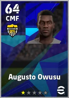 Augusto Owusu eFootball 2026 player card, 64 OVR CMF
