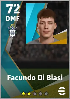 Facundo Di Biasi eFootball 2026 player card — 72 OVR DMF