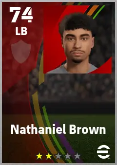 Nathaniel Brown eFootball 2026 player card — 74 OVR LB