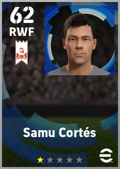 Samu Cortes eFootball 2026 player card — 62 OVR RWF
