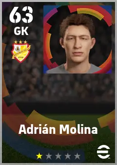 Adrian Molina eFootball 2026 player card — 63 OVR GK