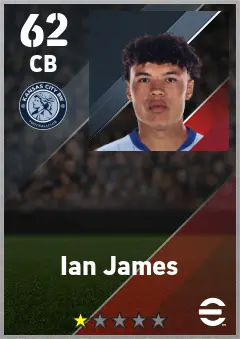 Ian James eFootball 2026 player card — 62 OVR CB