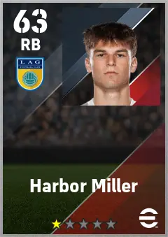 Harbor Miller eFootball 2026 player card — 63 OVR RB