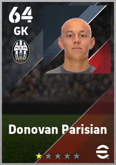 Donovan Parisian eFootball 2026 player card — 64 OVR GK