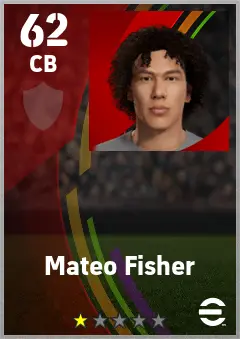 Mateo Fisher eFootball 2026 player card — 62 OVR CB