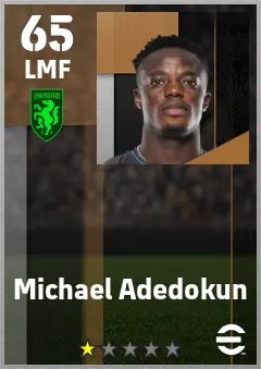 Michael Adedokun eFootball 2026 player card — 65 OVR LMF