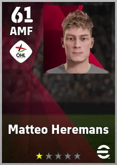 Matteo Heremans eFootball 2026 player card — 61 OVR AMF