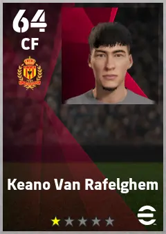 Keano Van Rafelghem eFootball 2026 player card — 64 OVR CF