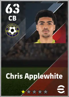 Chris Applewhite eFootball 2026 player card — 63 OVR CB