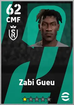 Zabi Gueu eFootball 2026 player card — 62 OVR CMF
