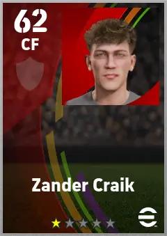 Zander Craik eFootball 2026 player card — 62 OVR CF
