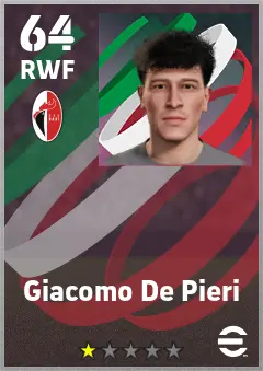 Giacomo De Pieri eFootball 2026 player card — 64 OVR RWF