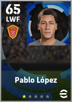Pablo Lopez eFootball 2026 player card — 65 OVR LWF