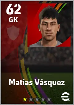 Matias Vasquez eFootball 2026 player card — 62 OVR GK
