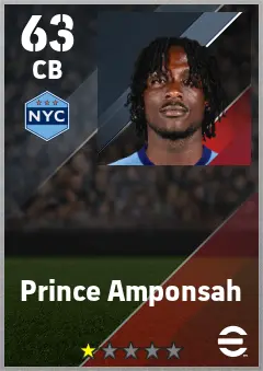 Prince Amponsah eFootball 2026 player card — 63 OVR CB