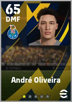 Andre Oliveira eFootball 2026 player card — 65 OVR DMF