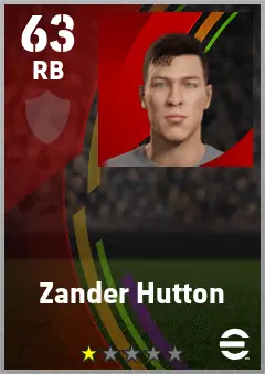 Zander Hutton eFootball 2026 player card — 63 OVR RB