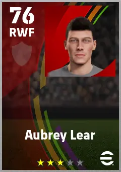 Aubrey Lear eFootball 2026 player card — 76 OVR RWF