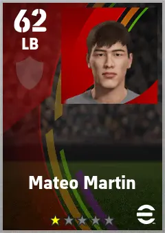 Mateo Martin eFootball 2026 player card — 62 OVR LB