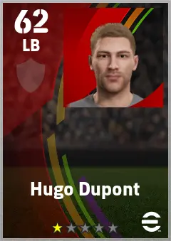 Hugo Dupont eFootball 2026 player card — 62 OVR LB