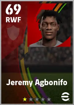 Jeremy Agbonifo eFootball 2026 player card — 69 OVR RWF