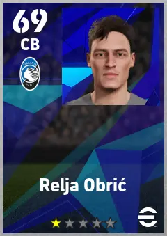 Relja Obric eFootball 2026 player card — 69 OVR CB