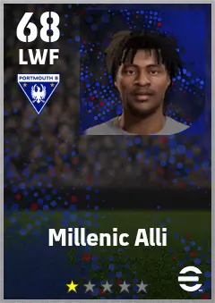 Millenic Alli eFootball 2026 player card — 68 OVR LWF