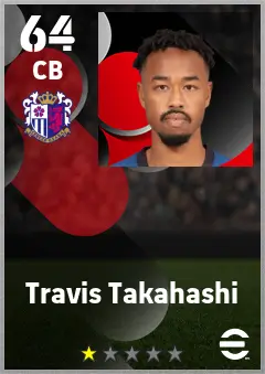 Travis Takahashi eFootball 2026 player card — 64 OVR CB