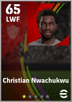 Christian Nwachukwu eFootball 2026 player card — 65 OVR LWF