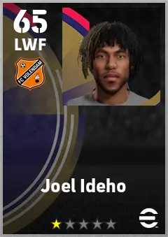 Joel Ideho eFootball 2026 player card — 65 OVR LWF