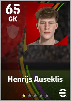 Henrijs Auseklis eFootball 2026 player card — 65 OVR GK