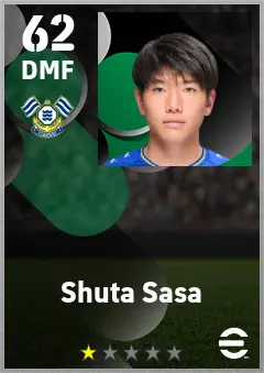 Shuta Sasa eFootball 2026 player card — 62 OVR DMF