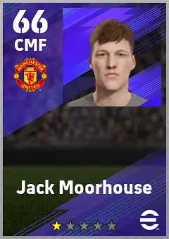 Jack Moorhouse eFootball 2026 player card — 66 OVR CMF