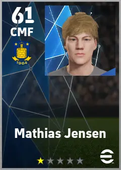 Mathias Jensen eFootball 2026 player card — 61 OVR CMF