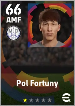 Pol Fortuny eFootball 2026 player card — 66 OVR AMF