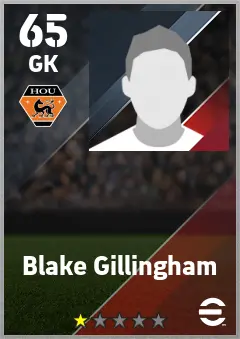 Blake Gillingham eFootball 2026 player card — 65 OVR GK