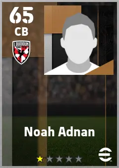 Noah Adnan eFootball 2026 player card — 65 OVR CB