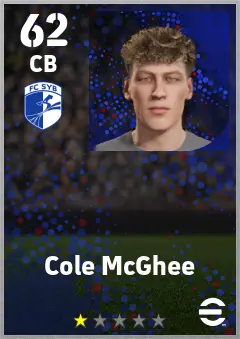 Cole McGhee eFootball 2026 player card — 62 OVR CB
