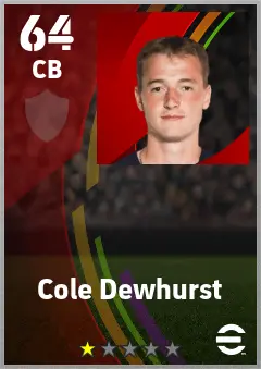 Cole Dewhurst eFootball 2026 player card — 64 OVR CB