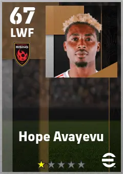 Hope Avayevu eFootball 2026 player card — 67 OVR LWF