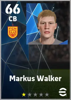 Markus Walker eFootball 2026 player card — 66 OVR CB