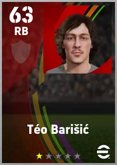 Teo Barisic eFootball 2026 player card — 63 OVR RB