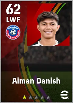 Aiman Danish eFootball 2026 player card — 62 OVR LWF