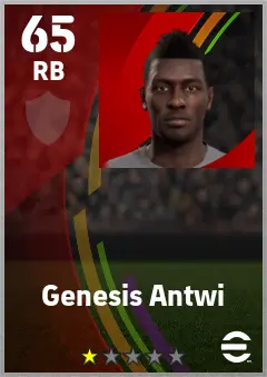 Genesis Antwi eFootball 2026 player card — 65 OVR RB