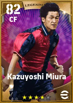 Kazuyoshi Miura eFootball 2026 player card — 82 OVR CF