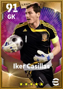 Iker Casillas eFootball 2026 player card — 91 OVR GK