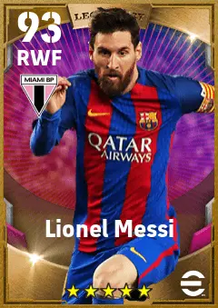 Lionel Messi eFootball 2026 player card — 93 OVR RWF