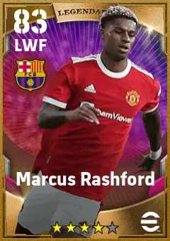 Marcus Rashford eFootball 2026 player card — 83 OVR LWF